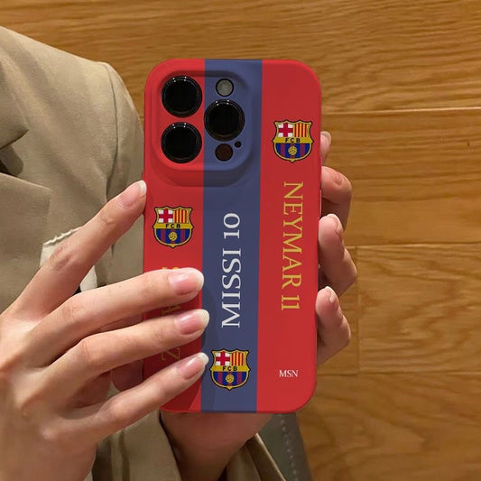 FC Barcelona Legacy Case – Messi 10 & Neymar 11 Tribute | Red & Blue Soft Cover for iPhone